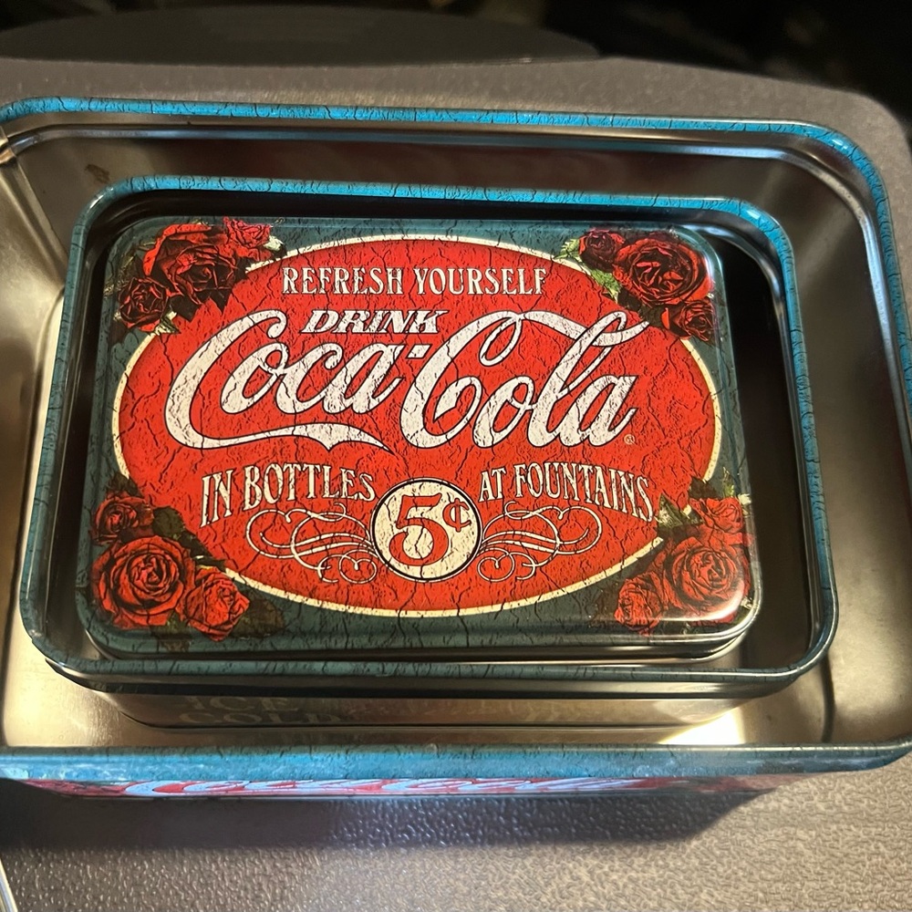 Vintage Set of 3 Coca Cola Advertising Nesting Tins Vandor Salt Lake City Utah - Picture 3 of 4